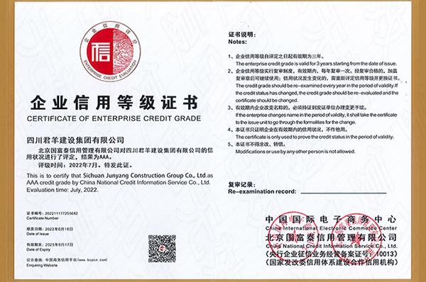 企业信誉等级证书